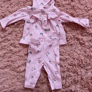 Pink Floral baby hoodie matching set 0-3 months